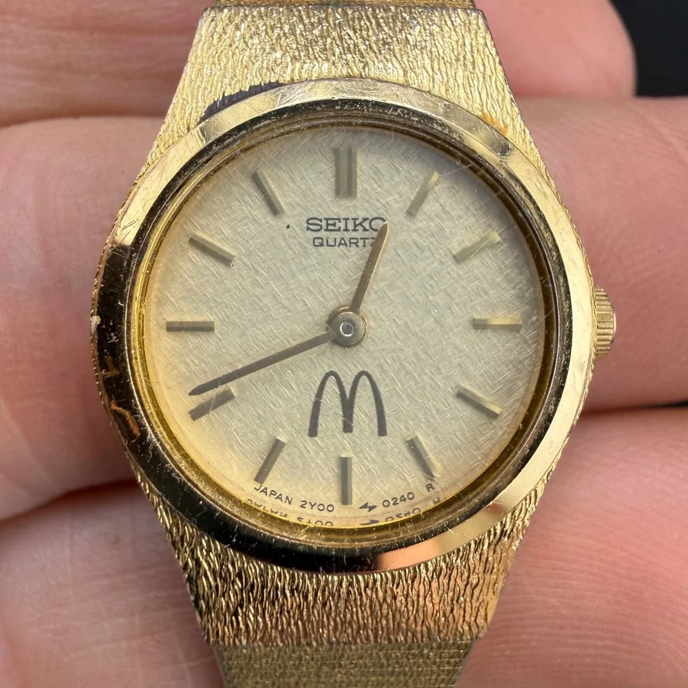 Vintage Seiko Watch Gold Tone McDonalds Logo Engraved EMS NOT RUNNING‎ READ